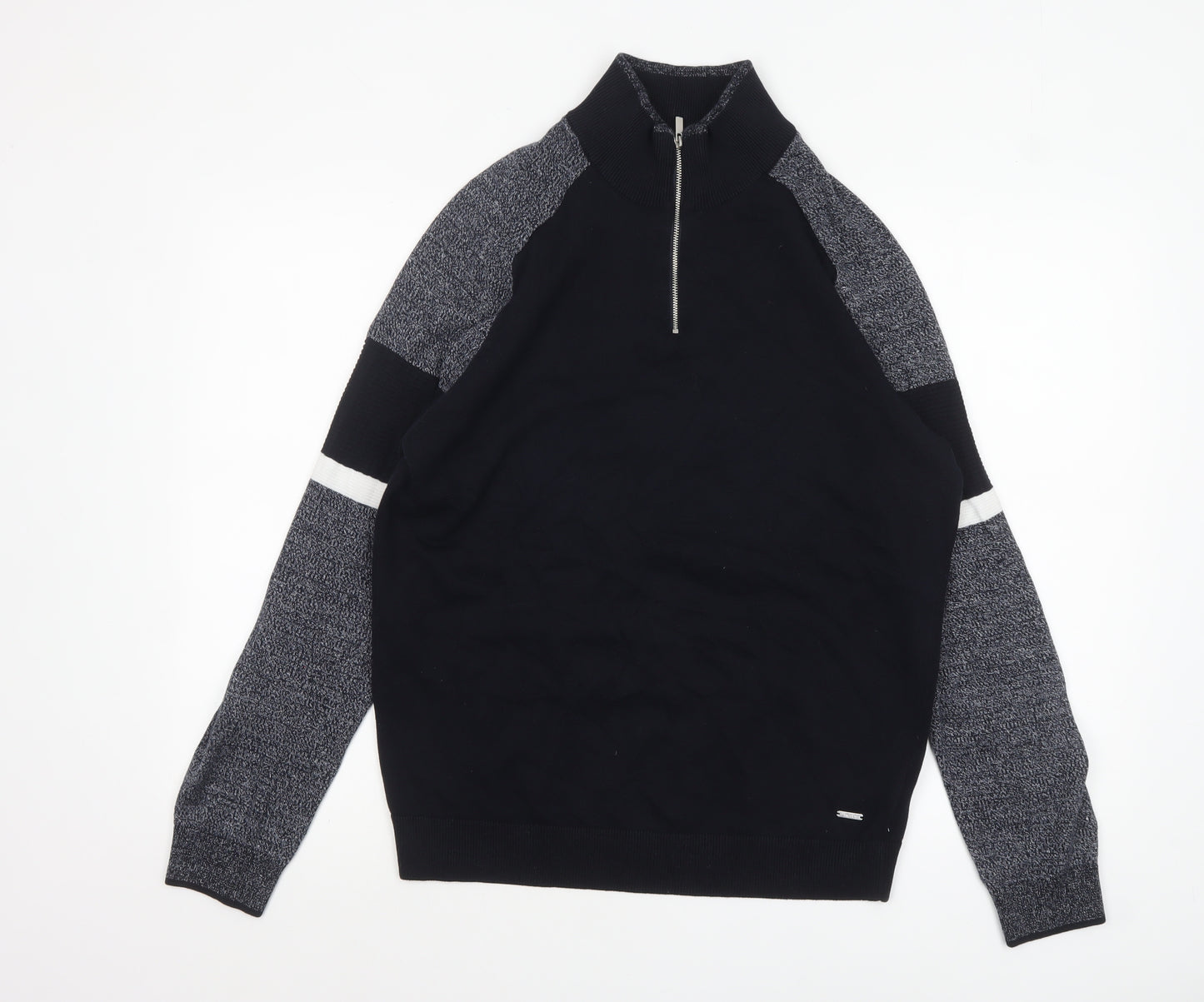 Next Men Black Cotton Half Zip High Neck Jumper Size L