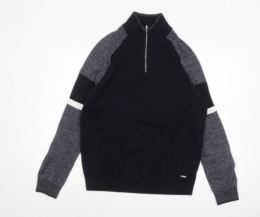 Next Men Black Cotton Half Zip High Neck Jumper Size L