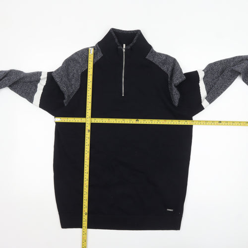 Next Men Black Cotton Half Zip High Neck Jumper Size L