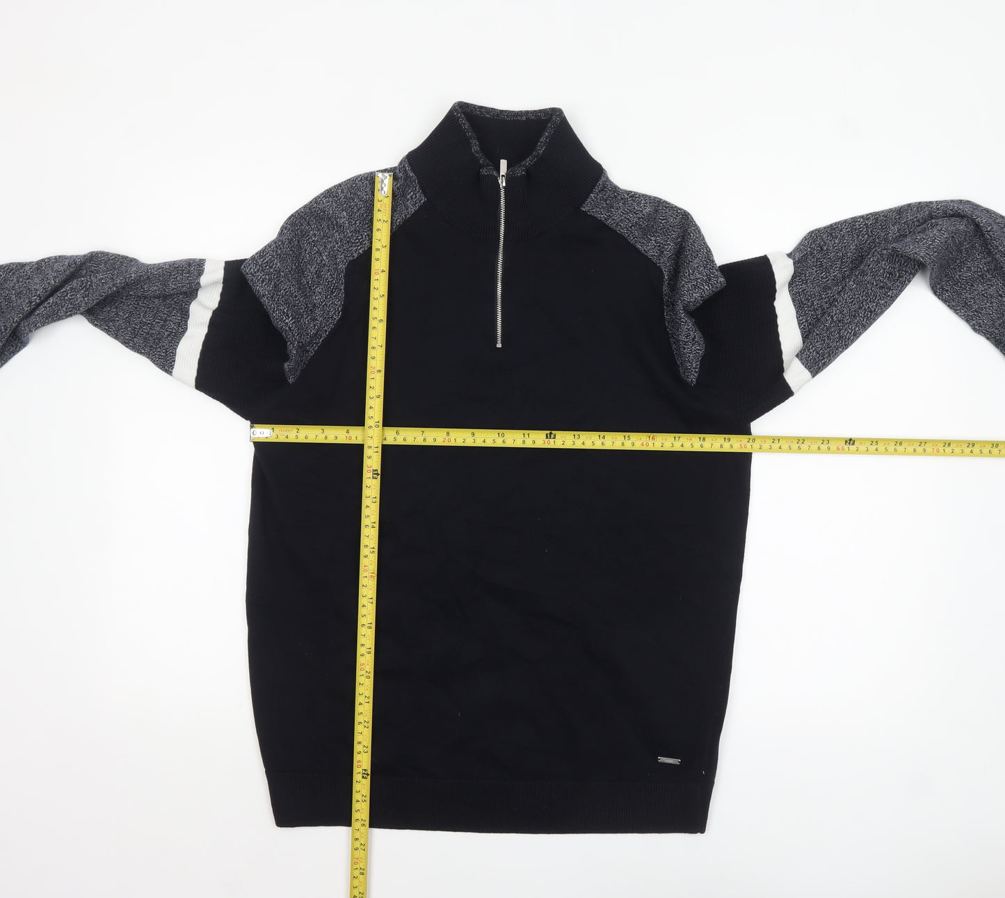 Next Men Black Cotton Half Zip High Neck Jumper Size L