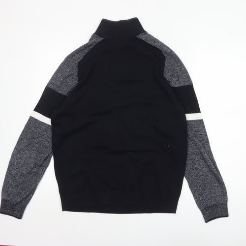 Next Men Black Cotton Half Zip High Neck Jumper Size L