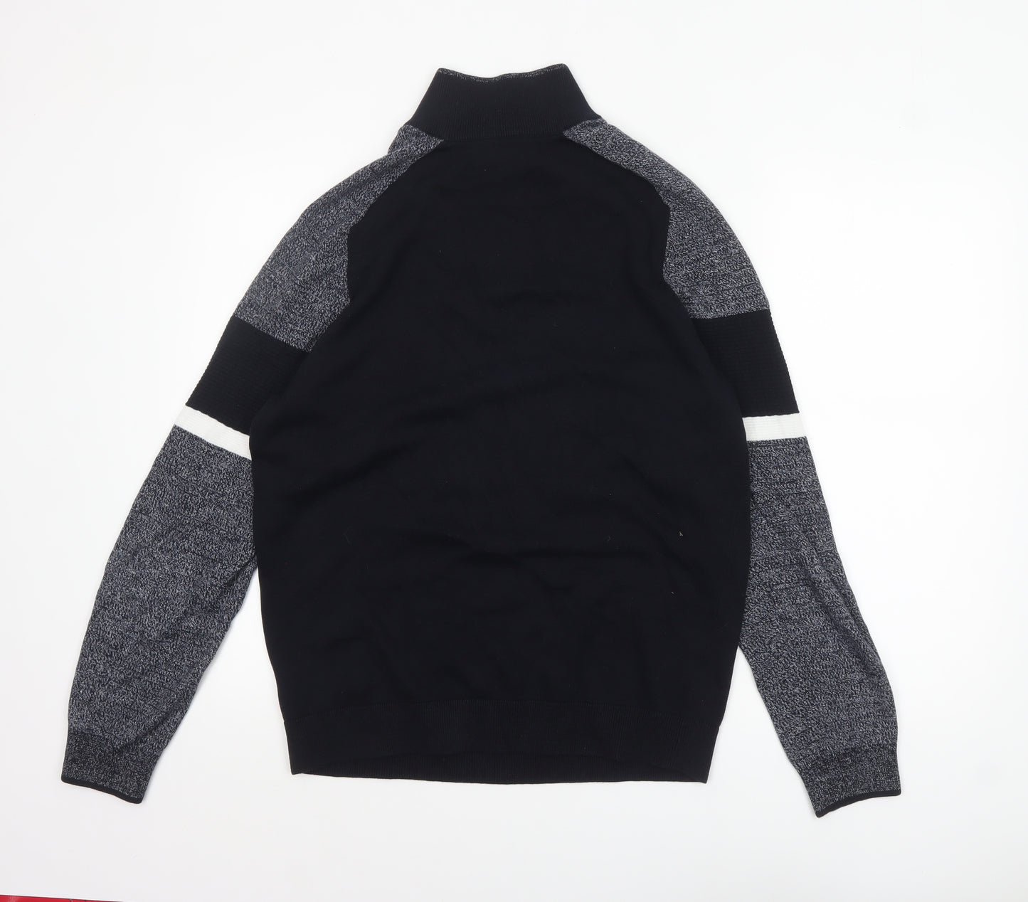 Next Men Black Cotton Half Zip High Neck Jumper Size L