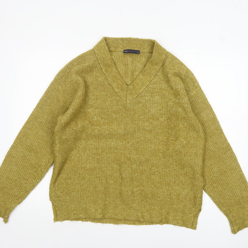 Marks and Spencer Women's Green V-Neck Knit Jumper Size 14