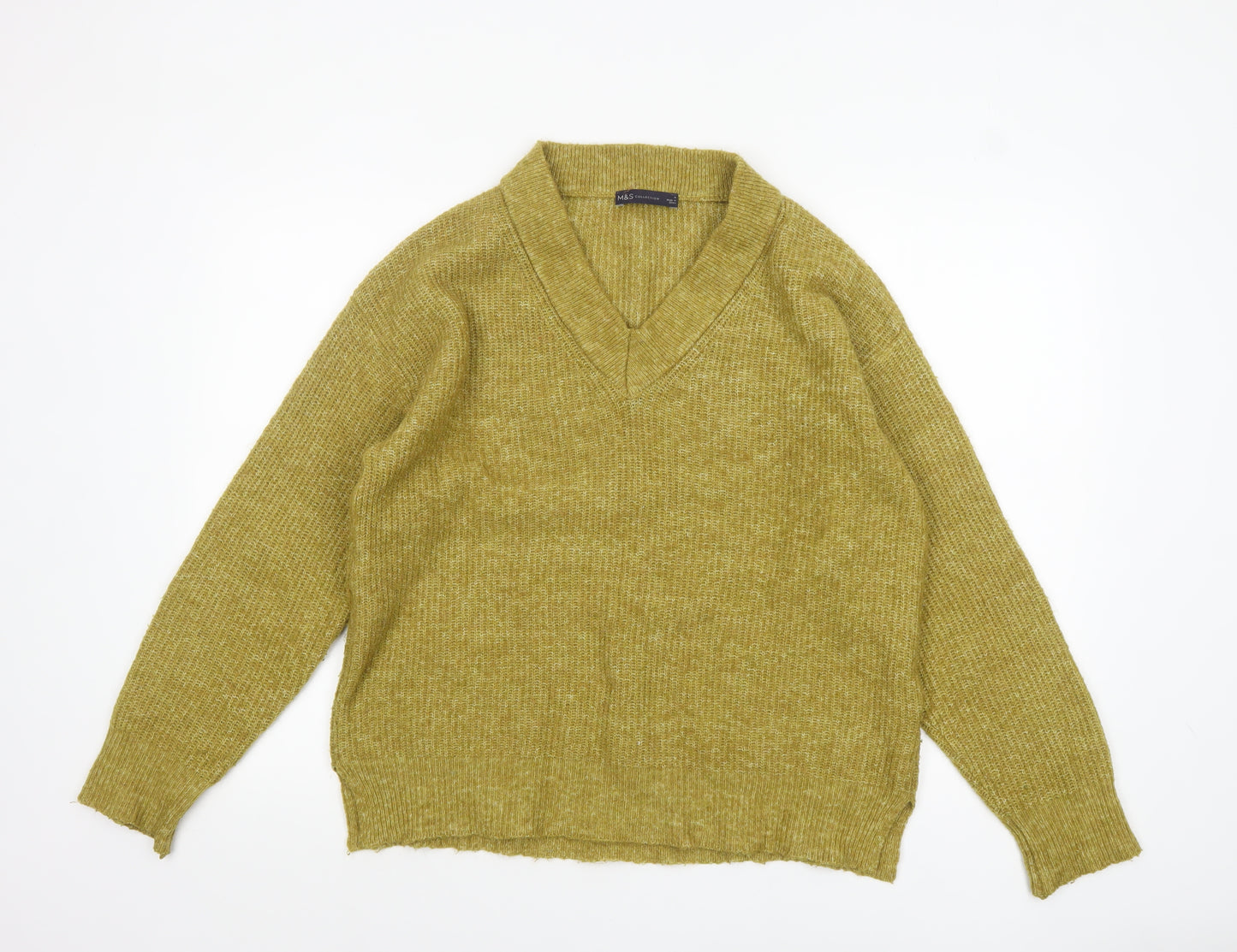 Marks and Spencer Women's Green V-Neck Knit Jumper Size 14