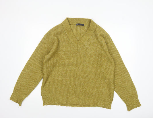 Marks and Spencer Women's Green V-Neck Knit Jumper Size 14
