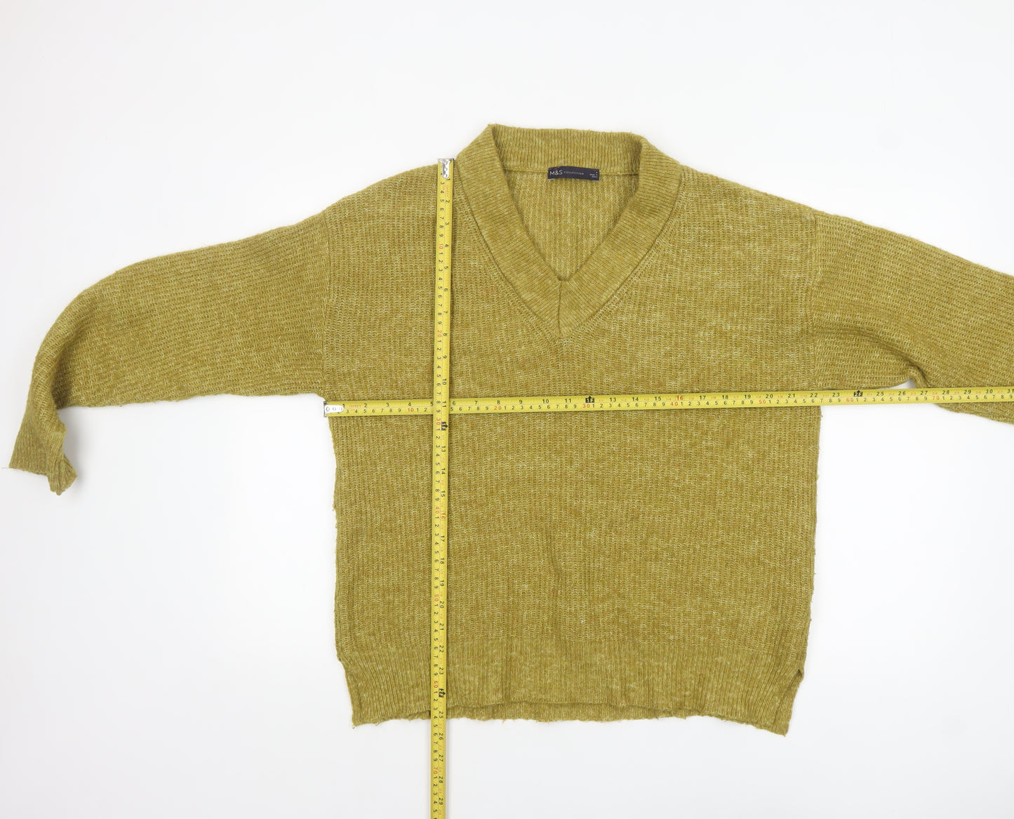 Marks and Spencer Women's Green V-Neck Knit Jumper Size 14