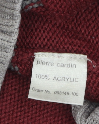 Pierre Cardin Men Red Grey Striped 1/2 Zip High Neck Jumper L