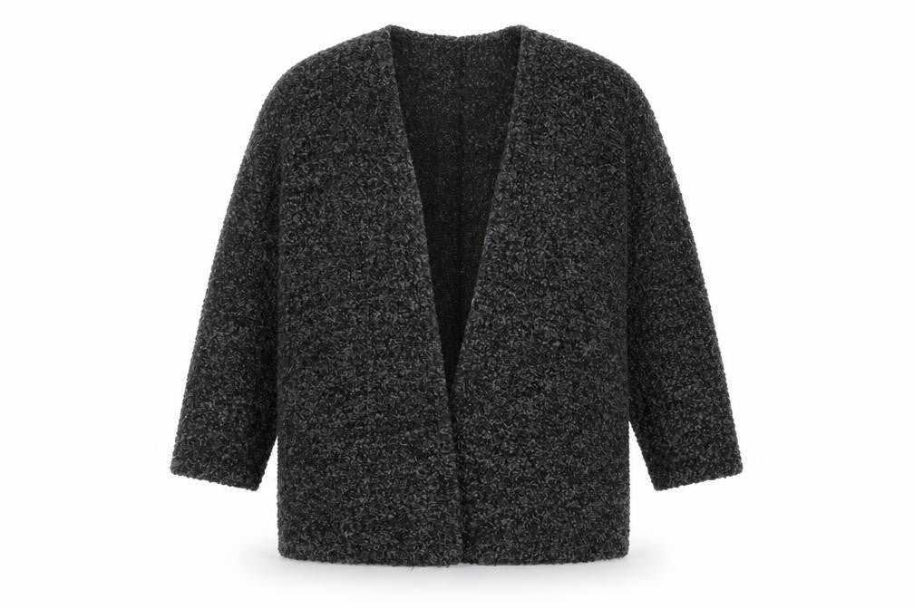Front view of H&M Women’s Grey Chunky Knit Open Cardigan, size UK 8