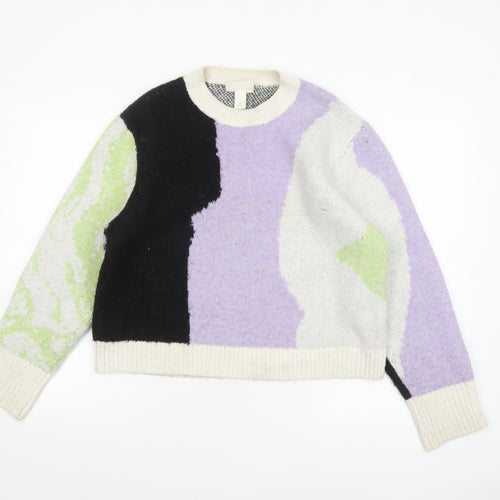 Monki Women Multicoloured Chunky-Knit Wool Blend Pullover Jumper M