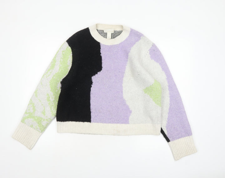 Monki Women Multicoloured Chunky-Knit Wool Blend Pullover Jumper M