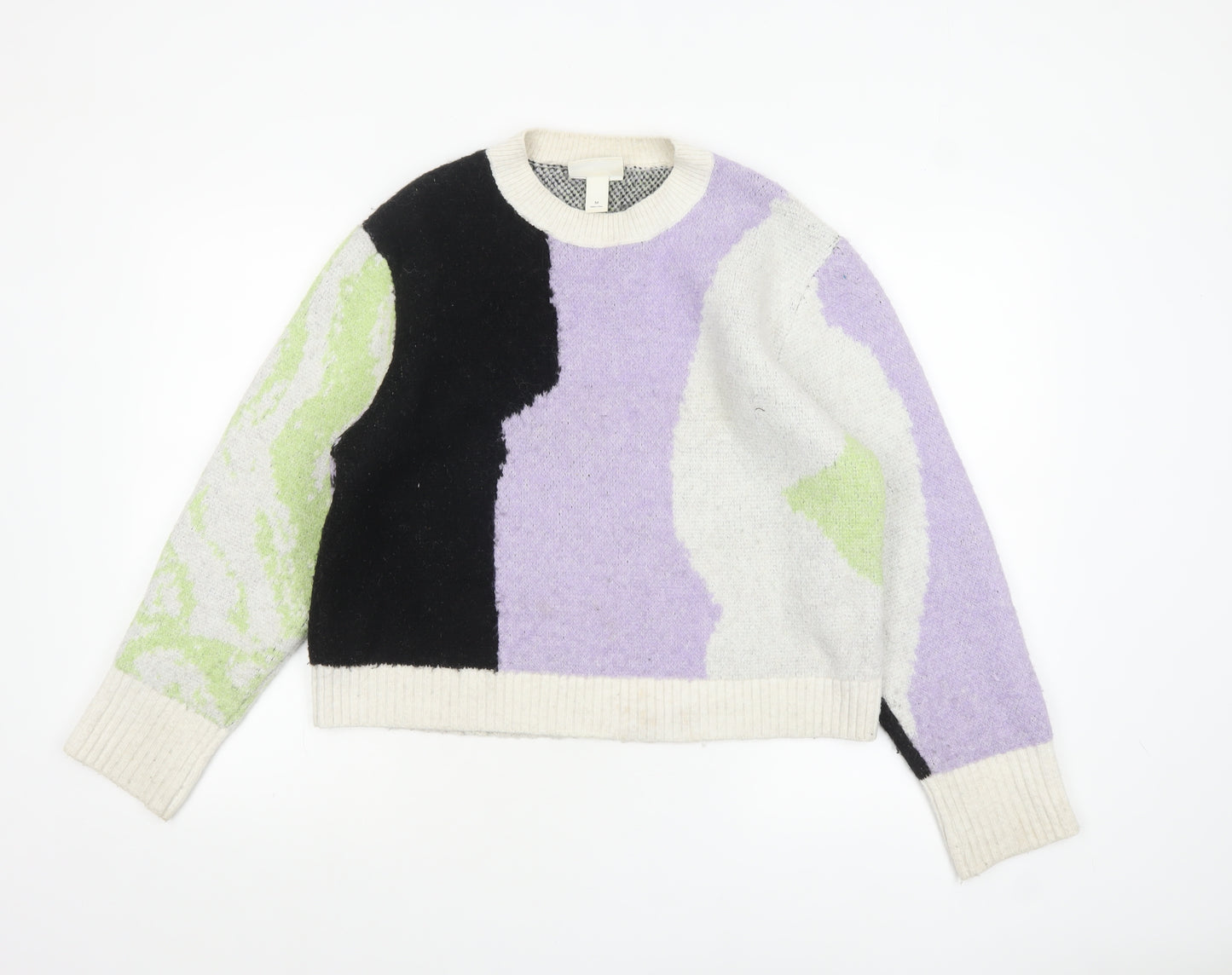 Monki Women Multicoloured Chunky-Knit Wool Blend Pullover Jumper M