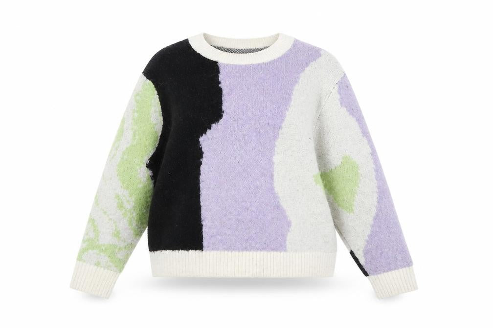 Front view of Monki Women Multicoloured Chunky-Knit Wool Blend jumper M