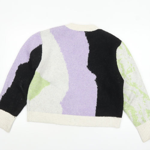 Monki Women Multicoloured Chunky-Knit Wool Blend Pullover Jumper M