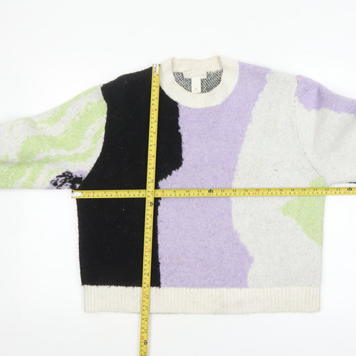 Monki Women Multicoloured Chunky-Knit Wool Blend Pullover Jumper M