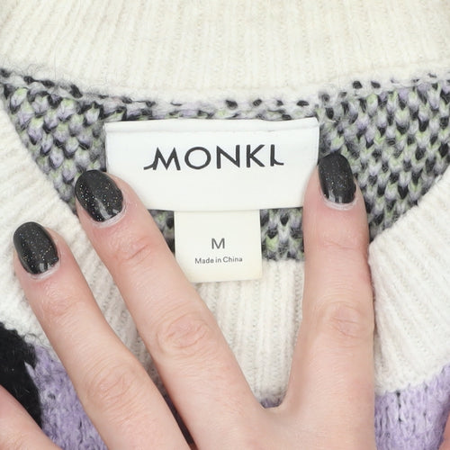 Monki Women Multicoloured Chunky-Knit Wool Blend Pullover Jumper M