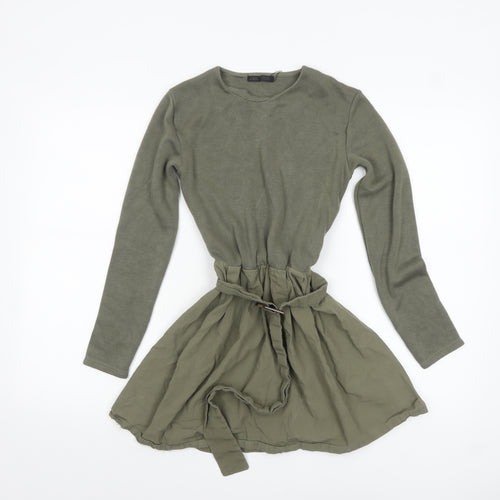 Zara Women’s Green Long Sleeve Belted Tunic Blouse Size S