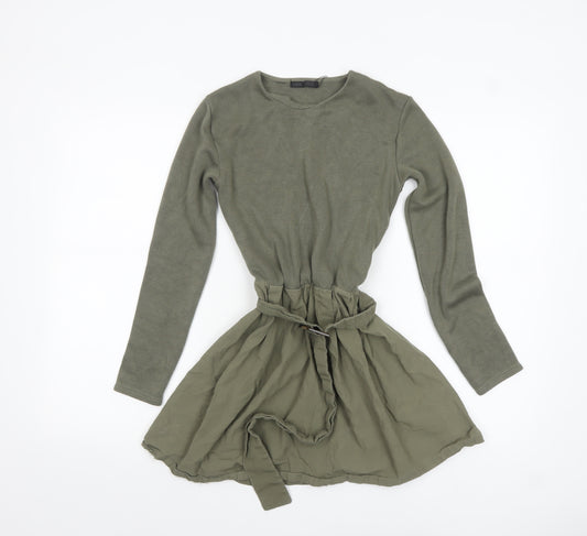 Zara Women’s Green Long Sleeve Belted Tunic Blouse Size S
