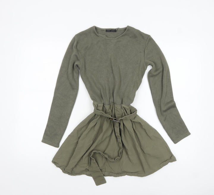 Zara Women’s Green Long Sleeve Belted Tunic Blouse Size S