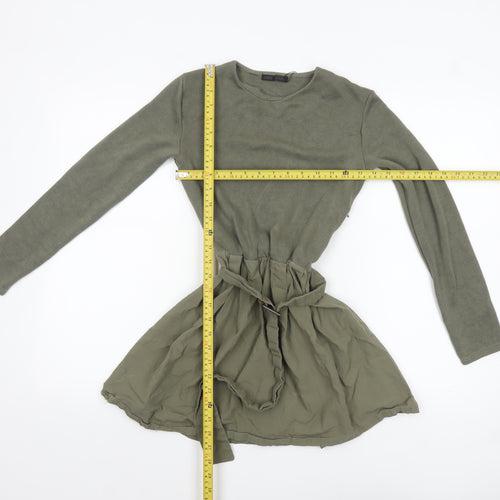 Zara Women’s Green Long Sleeve Belted Tunic Blouse Size S