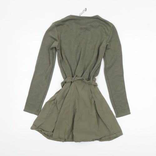 Zara Women’s Green Long Sleeve Belted Tunic Blouse Size S