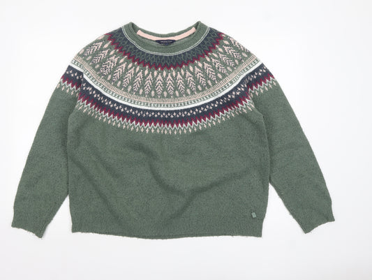 Weird Fish Women's Green Fair Isle Knit Jumper Size 18