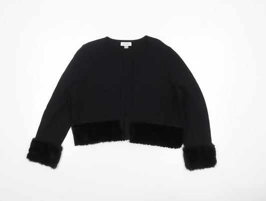 Calvin Klein Women Black Fur Trim Knit Cardigan M