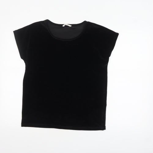 Tu Women’s Black Velvet Short Sleeve Scoop Neck Top Size 12