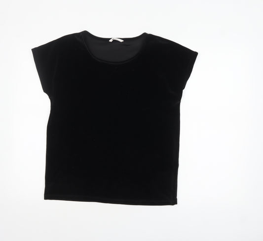 Tu Women’s Black Velvet Short Sleeve Scoop Neck Top Size 12
