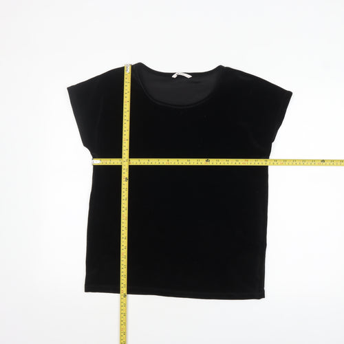 Tu Women’s Black Velvet Short Sleeve Scoop Neck Top Size 12