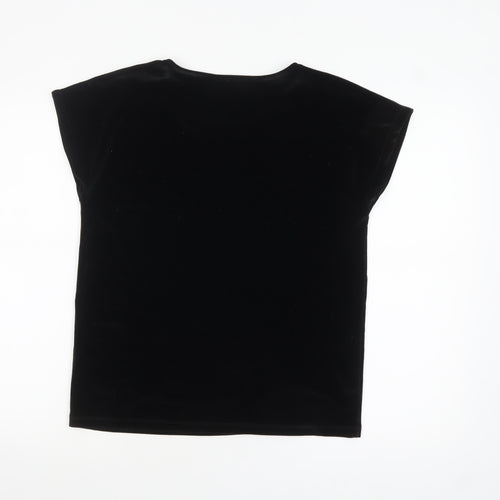 Tu Women’s Black Velvet Short Sleeve Scoop Neck Top Size 12