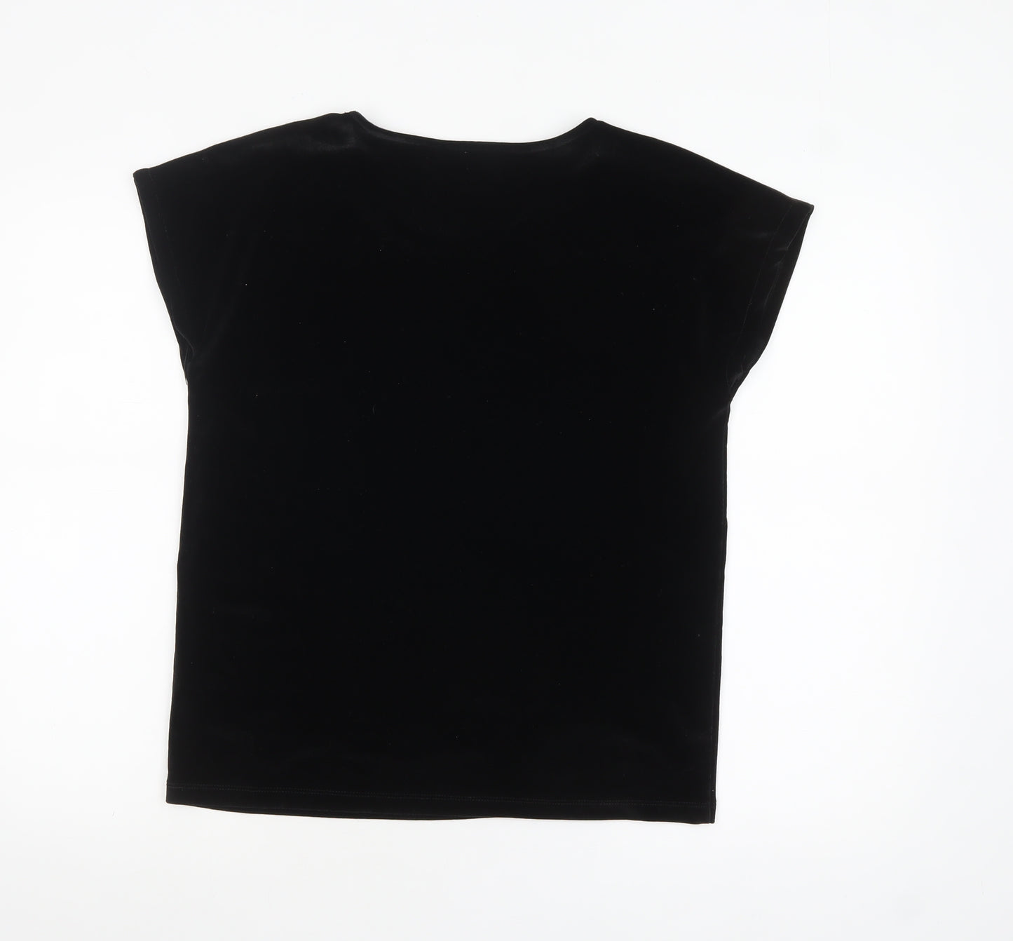 Tu Women’s Black Velvet Short Sleeve Scoop Neck Top Size 12