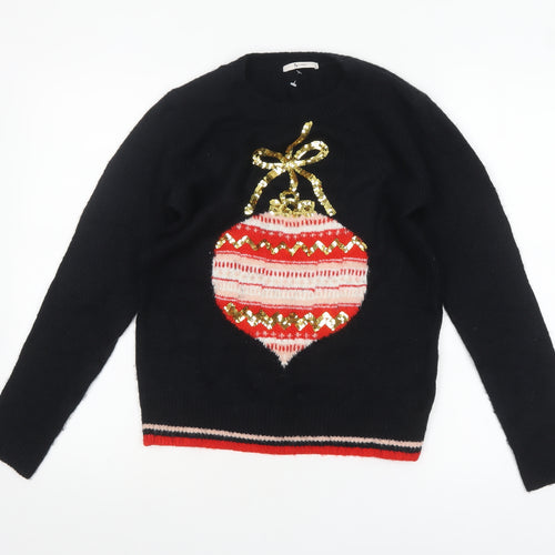 Tu Women’s Black Christmas Sequin Jumper Size 8 Acrylic Knit