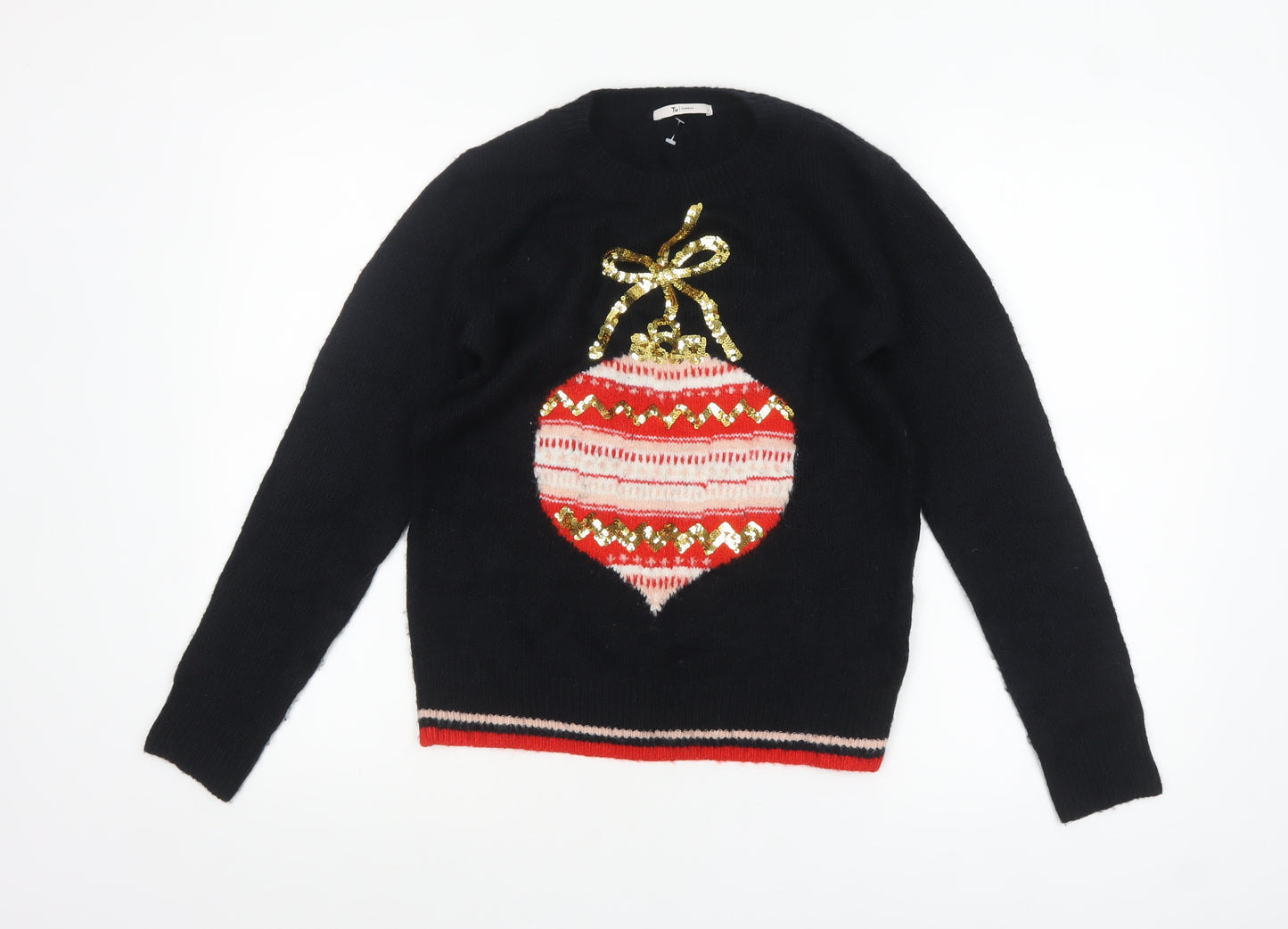 Tu Women’s Black Christmas Sequin Jumper Size 8 Acrylic Knit