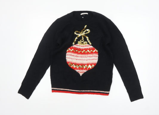Tu Women’s Black Christmas Sequin Jumper Size 8 Acrylic Knit