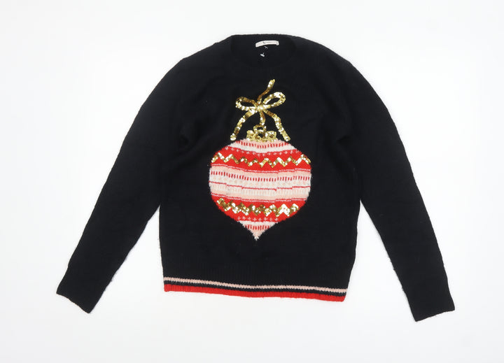 Tu Women’s Black Christmas Sequin Jumper Size 8 Acrylic Knit
