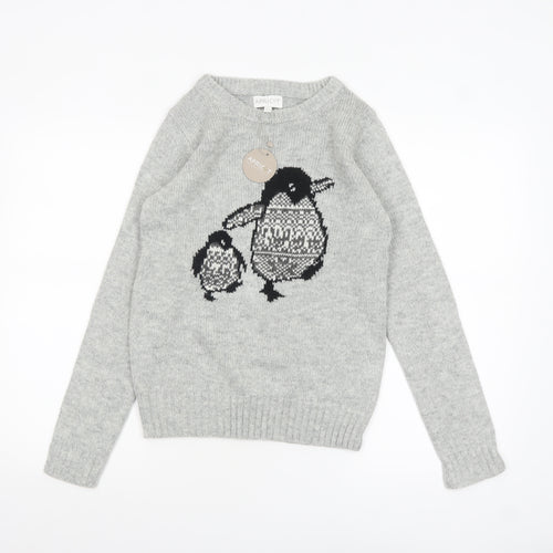 Apricot Womens Grey Penguin Knit Jumper UK 8 Pullover Casual Winter