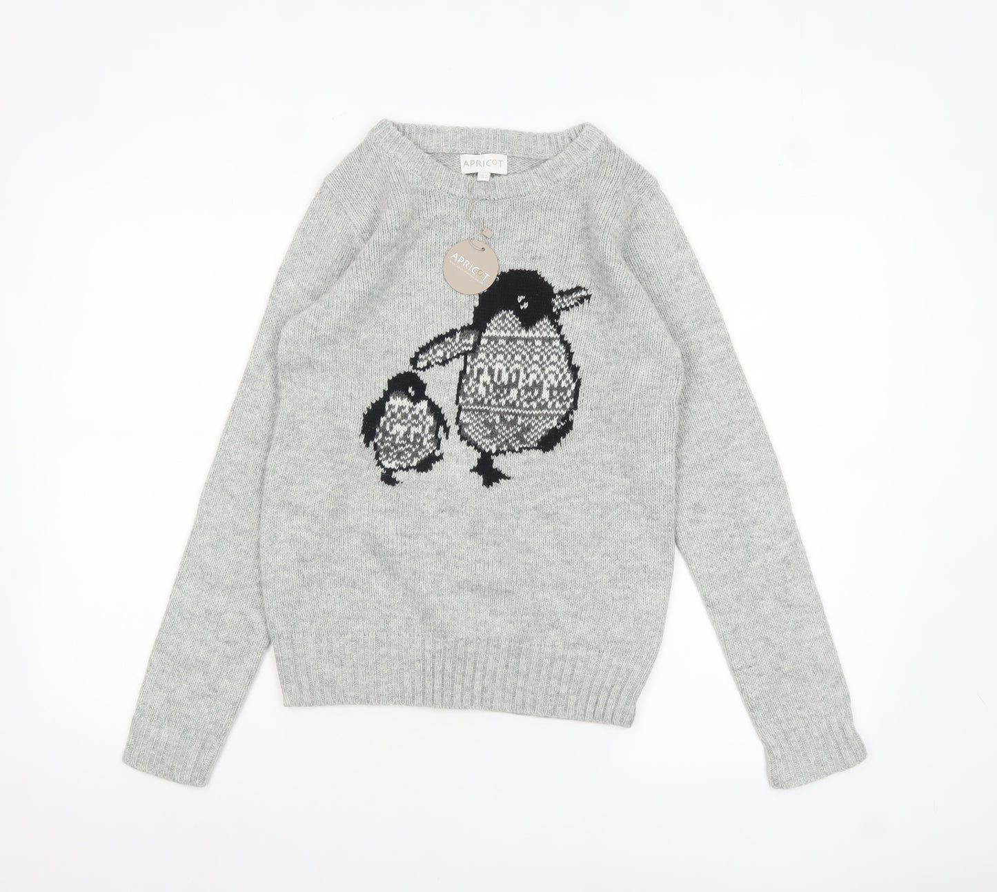 Apricot Womens Grey Penguin Knit Jumper UK 8 Pullover Casual Winter