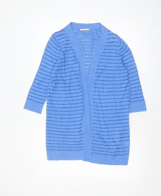 Tu Women Blue Striped Knit Cardigan Size 12 Lightweight