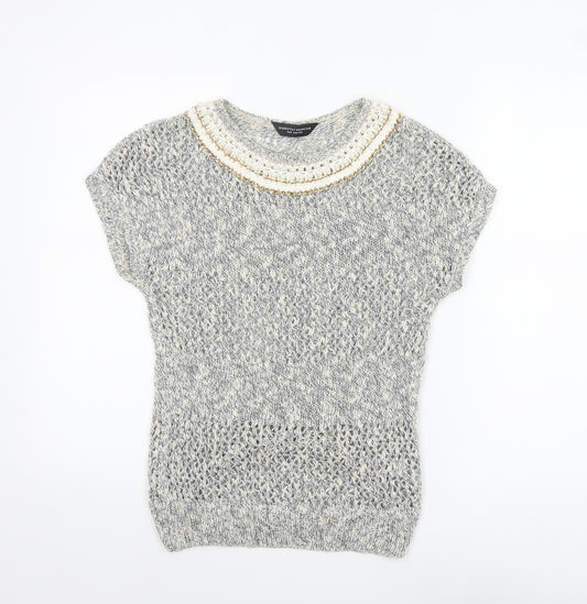 Dorothy Perkins Women’s Grey Knit Beaded Crew Neck Blouse Size 6