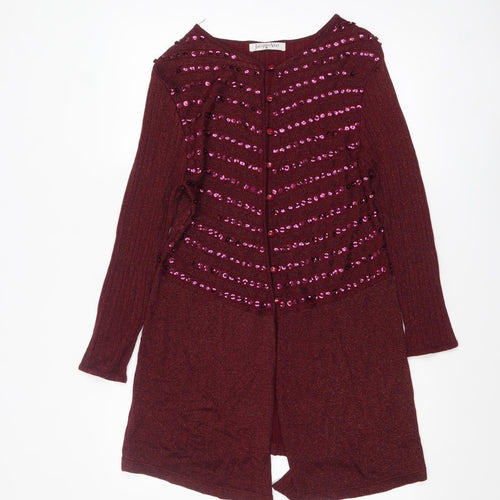 Jacques Vert Women Red Sequin Long Sleeve Open Cardigan Size M