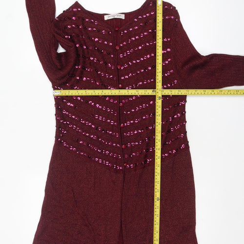 Jacques Vert Women Red Sequin Long Sleeve Open Cardigan Size M
