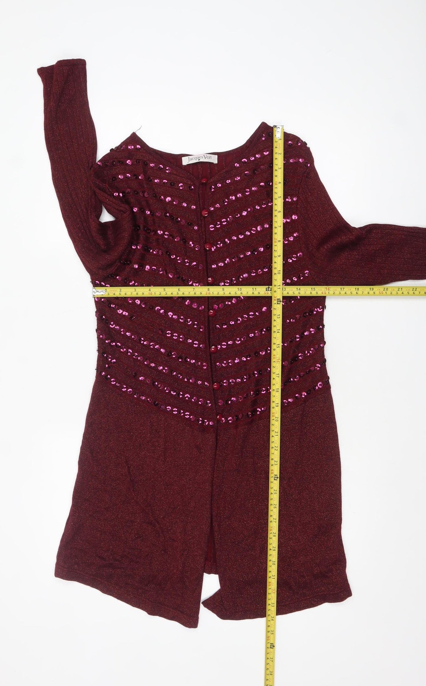 Jacques Vert Women Red Sequin Long Sleeve Open Cardigan Size M