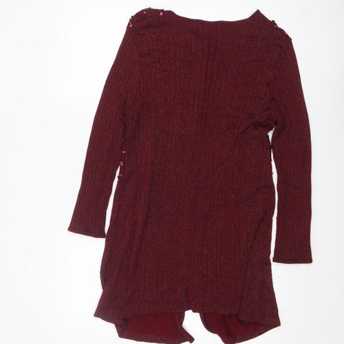 Jacques Vert Women Red Sequin Long Sleeve Open Cardigan Size M