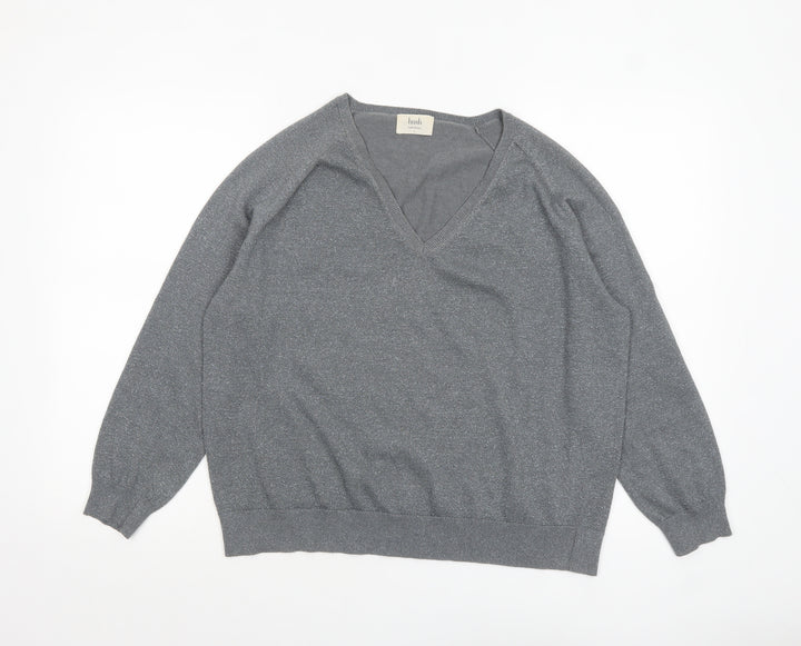 Hush Women's Grey V-Neck Knit Jumper Size S Relaxed Fit