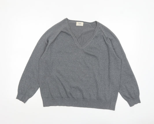 Hush Women's Grey V-Neck Knit Jumper Size S Relaxed Fit
