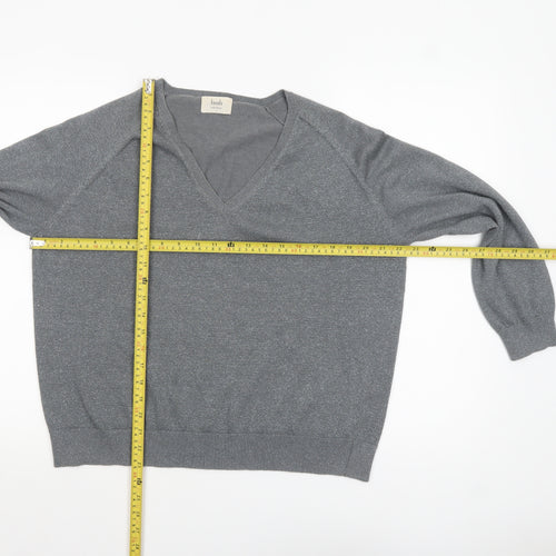 Hush Women's Grey V-Neck Knit Jumper Size S Relaxed Fit
