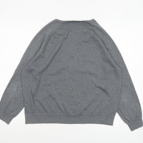 Hush Women's Grey V-Neck Knit Jumper Size S Relaxed Fit
