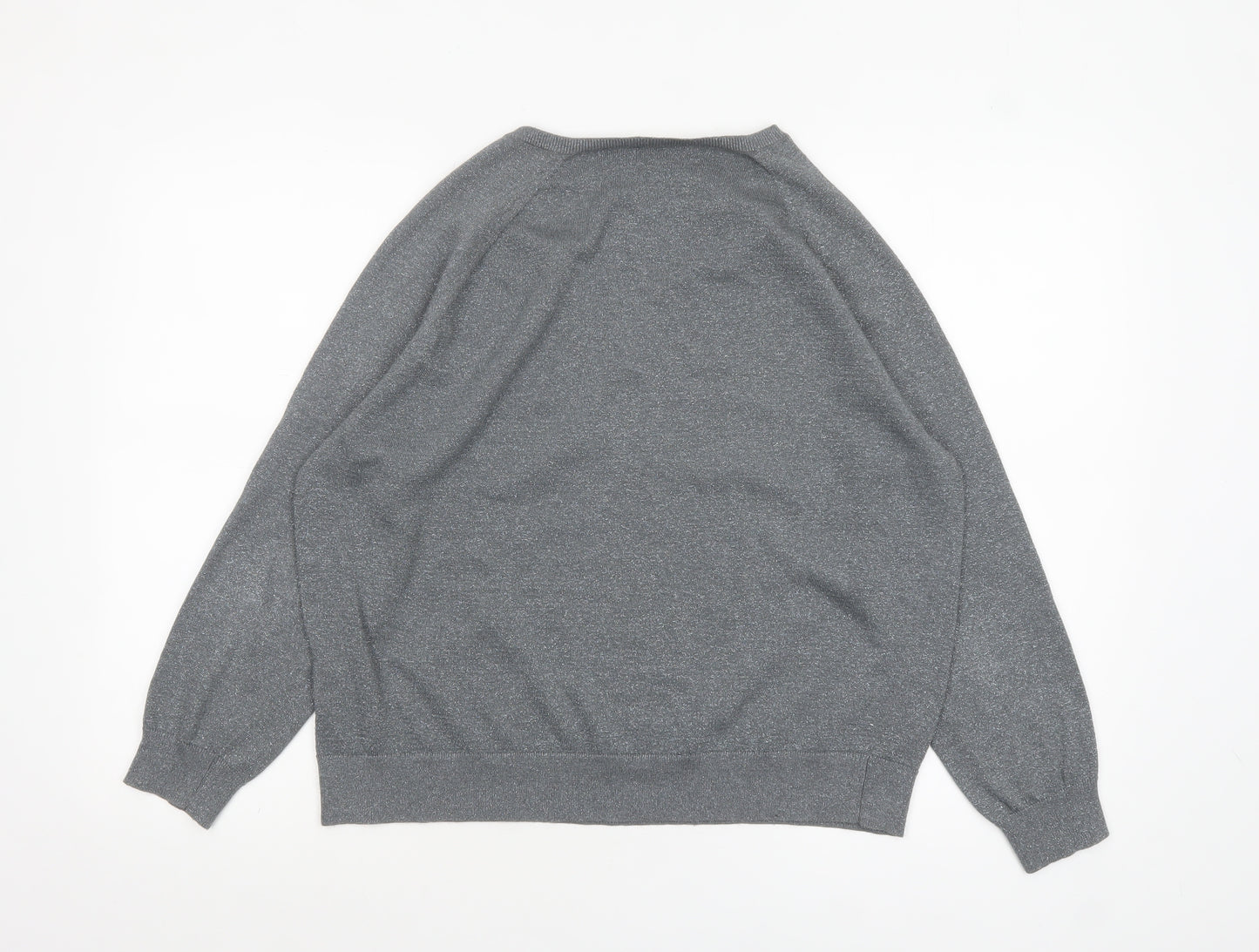 Hush Women's Grey V-Neck Knit Jumper Size S Relaxed Fit