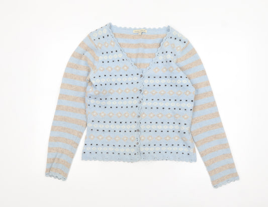 Laura Ashley Women Blue Wool Angora V-Neck Cardigan UK12