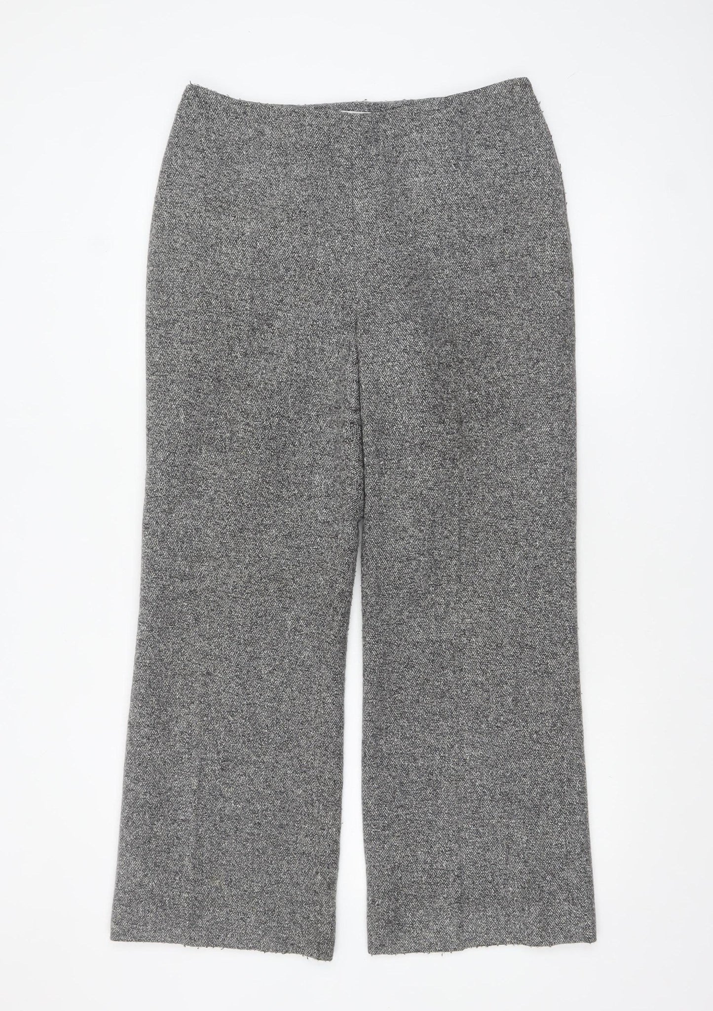 Precis Petite Grey Wool Blend Herringbone Straight Trousers Size 14 Petite